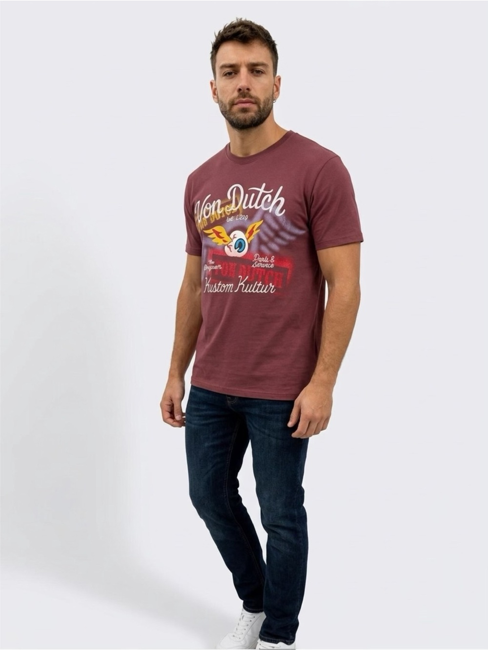 Vintage Embroidered Von Dutch maroon  Y2K T Shirt LG